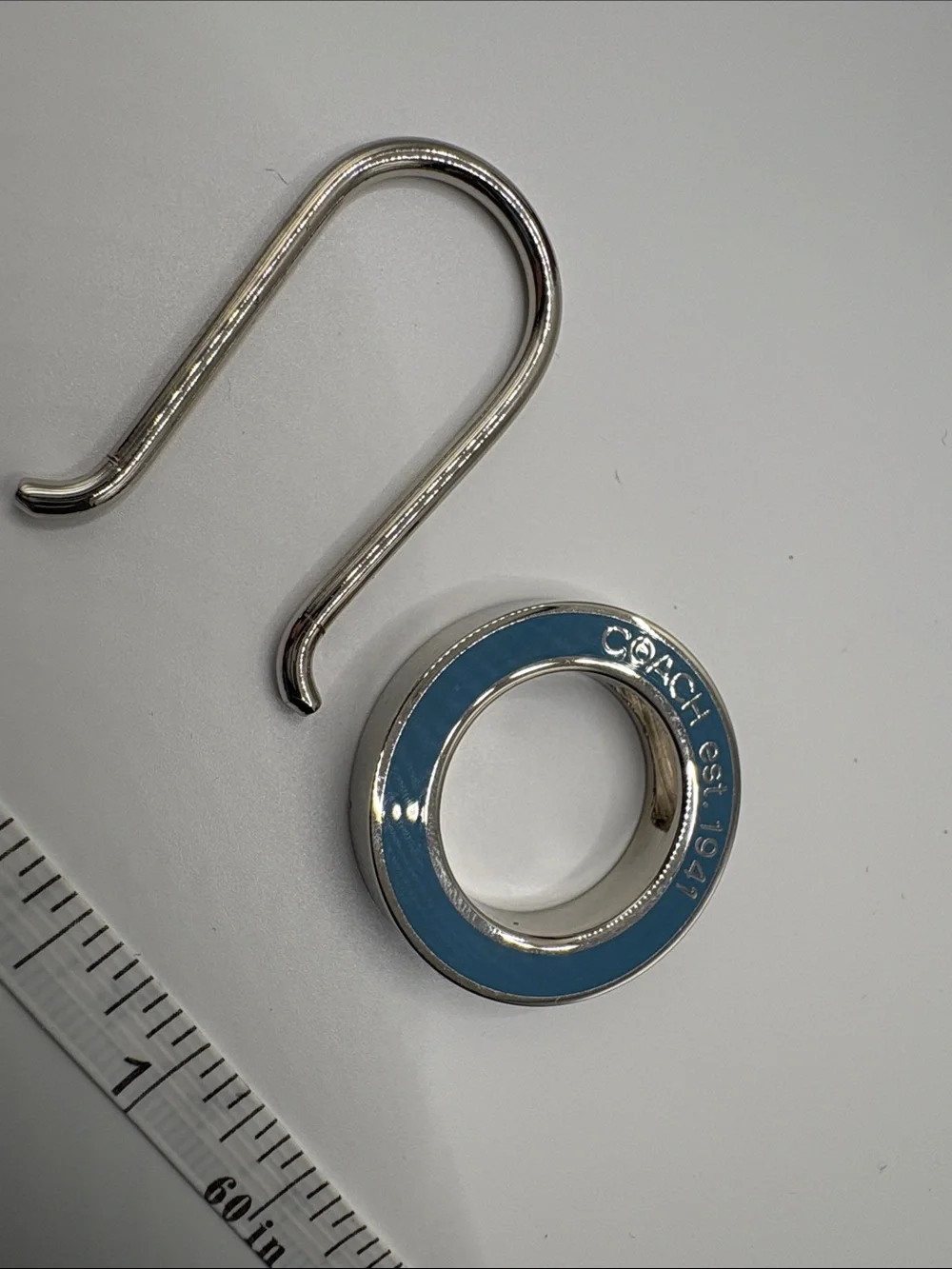 Coach Blue and Silver Enamel Circle Keyring